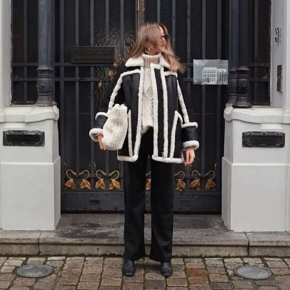 Mango Faux Shearling Coat Jacket Combination New - Picture 4 of 7